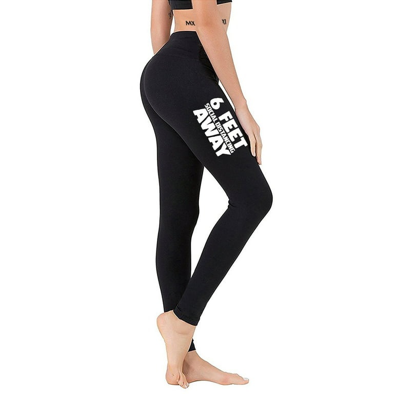 Junior's 6 Feet Away V749 Black Athletic Workout Leggings Thights One Size  (S-L)
