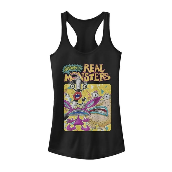 Junior's Aaahh!!! Real Monsters Character Crew  Racerback Tank Top Black Medium