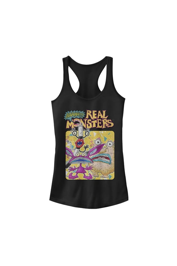 Junior's Aaahh!!! Real Monsters Character Crew Racerback Tank Top Black X Large