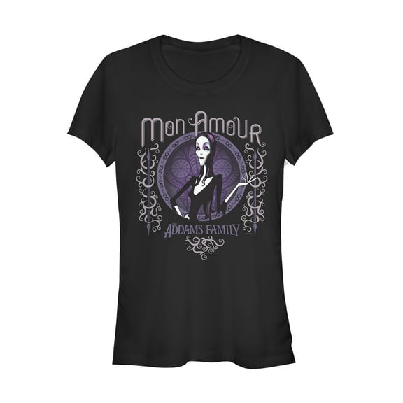 Junior's Addams Family Morticia Mon Amour Portrait  Graphic Tee Black Small