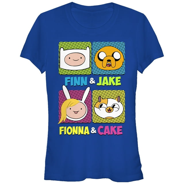 Junior's Adventure Time Finn Jake Fionna Cake  Graphic Tee Royal Blue Medium