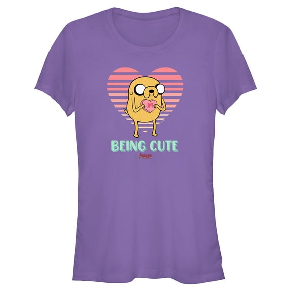 Junior's Adventure Time Valentine's Day Jake Being Cute  Graphic Tee Purple Small