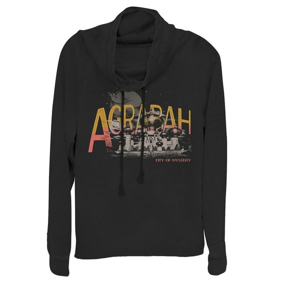 Junior's Aladdin Agrabah City of Mystery  Cowl Neck Sweatshirt Black 2X Large