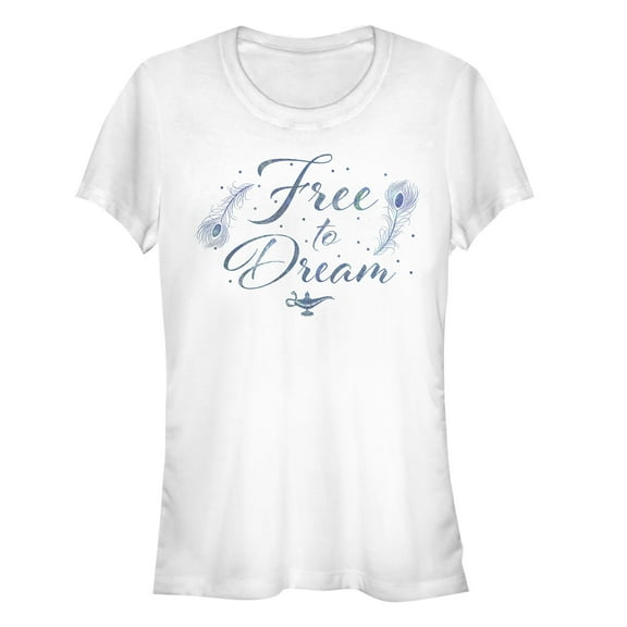 Junior's Aladdin Free to Dream Feather  Graphic Tee White 2X Large