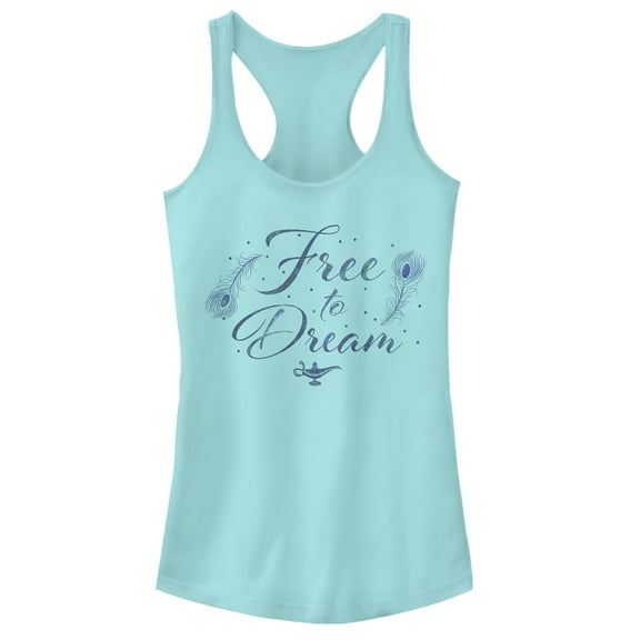 Junior's Aladdin Free to Dream Feather  Racerback Tank Top Cancun Large