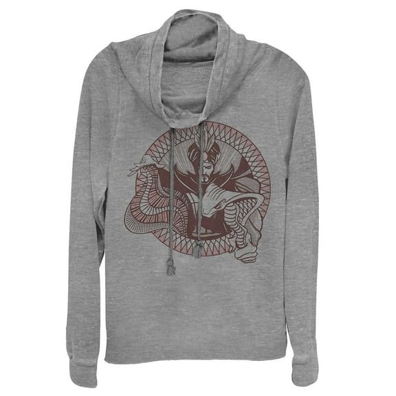 Junior's Aladdin Jafar Cobra Circle Cowl Neck Sweatshirt Gray Heather 2X Large
