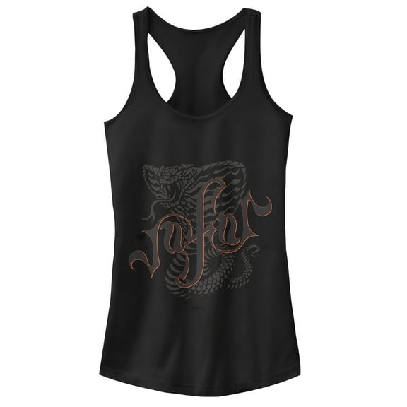 Junior's Aladdin Jafar Cobra Scrawl Racerback Tank Top Black Large