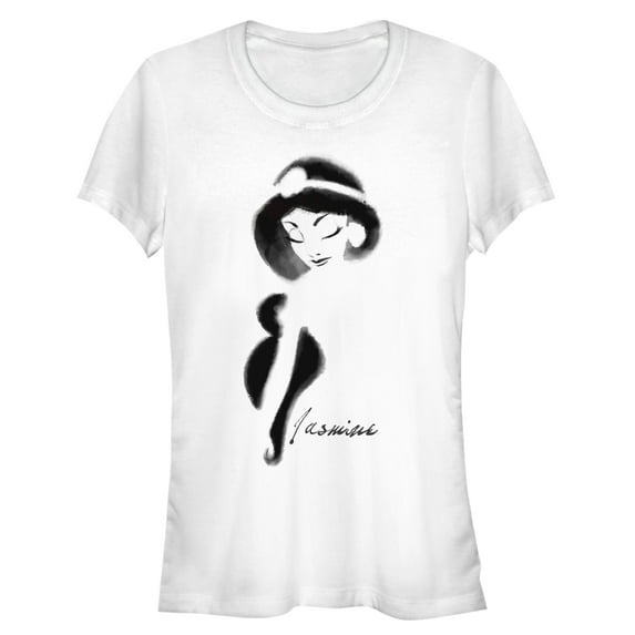 Junior's Aladdin Jasmine Graffiti Print Graphic Tee White Small