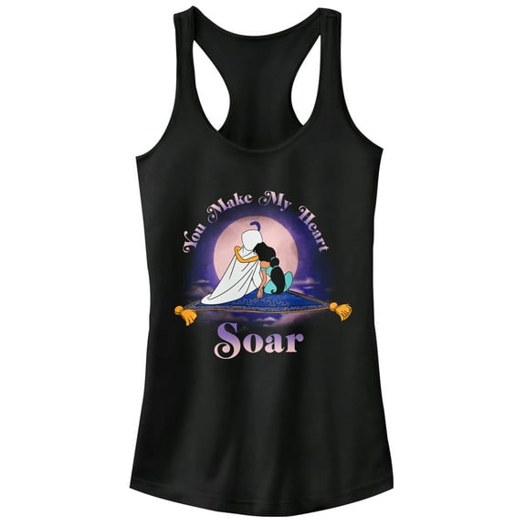 Junior's Aladdin Jasmine Heart Soar  Racerback Tank Top Black Medium
