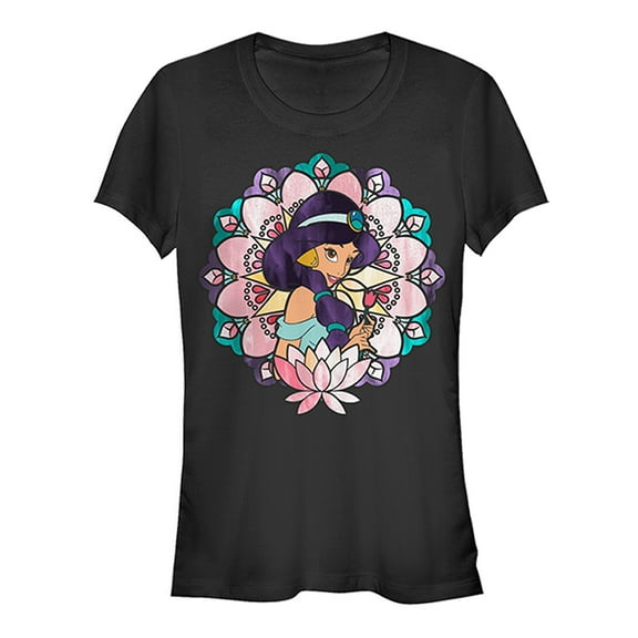 Junior's Aladdin Jasmine Lotus Flower Graphic Tee Black Medium