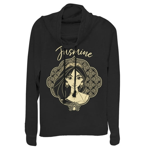 Junior's Aladdin Jasmine Ornate Frame Cowl Neck Sweatshirt Black 3X Large