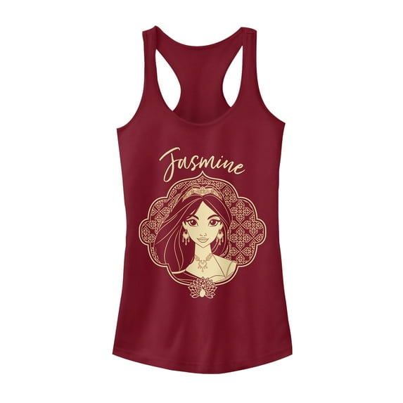 Junior's Aladdin Jasmine Ornate Frame Racerback Tank Top Scarlet Large
