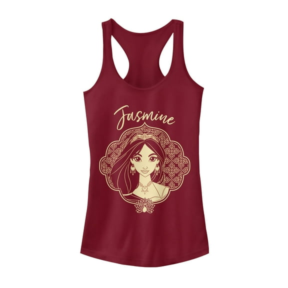 Junior's Aladdin Jasmine Ornate Frame  Racerback Tank Top Scarlet Small