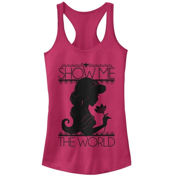 Junior's Aladdin Jasmine Show Me the World  Racerback Tank Top Dark Pink Medium