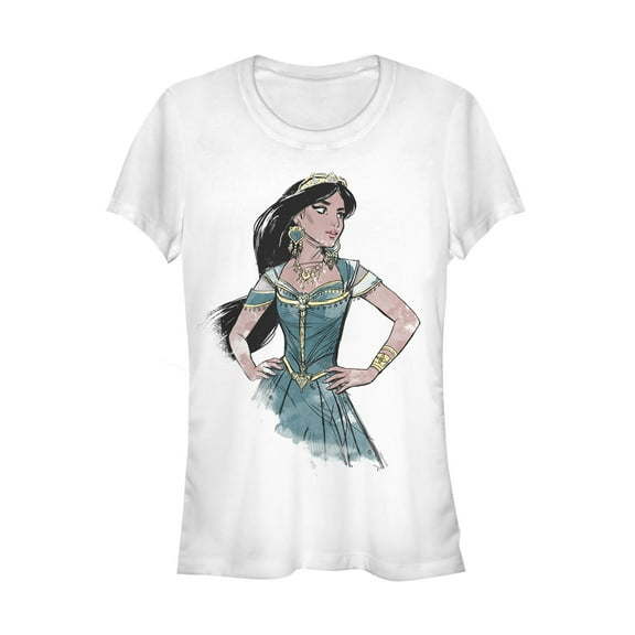 Junior's Aladdin Jasmine Sketch Profile  Graphic Tee White Large
