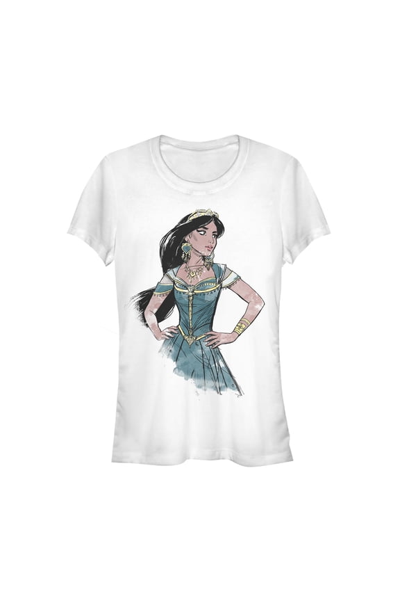 Junior's Aladdin Jasmine Sketch Profile Graphic Tee White Small