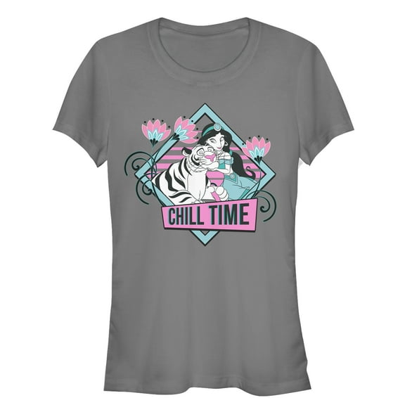 Junior's Aladdin Jasmine and Rajah Chill Graphic Tee Charcoal Large
