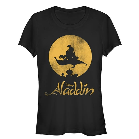 Junior's Aladdin Magic Carpet Ride Silhouette Graphic Tee Black X Large