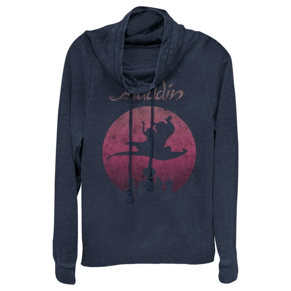 Junior's Aladdin Magic Carpet Ride Wave  Cowl Neck Sweatshirt Navy Blue 2X Large