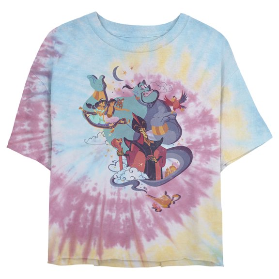 Junior's Aladdin Magic Carpet Ride With Friends Crop Graphic Tee Tie Dye Large