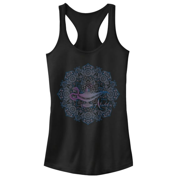 Junior's Aladdin Magical Lamp Mandala Symbol Racerback Tank Top Black X Small