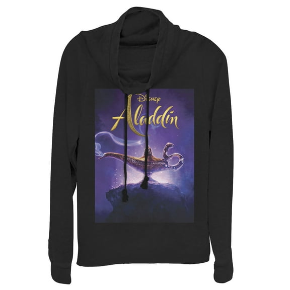 Junior's Aladdin Movie Poster Magic  Cowl Neck Sweatshirt Black Small