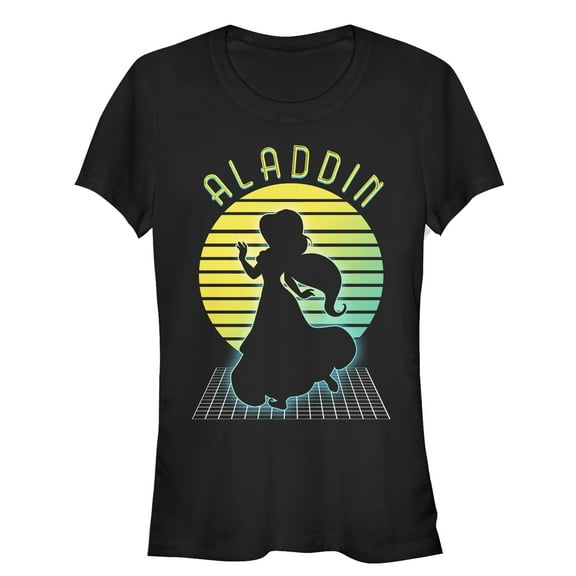 Junior's Aladdin Retro Jasmine Grid  Graphic Tee Black Small