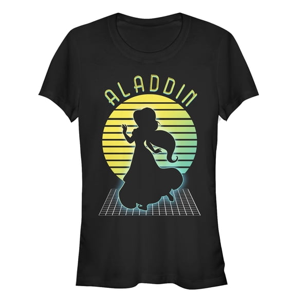 Junior's Aladdin Retro Jasmine Grid Graphic Tee Black X Large