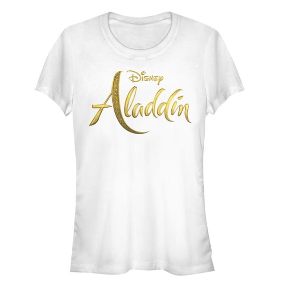 Junior's Aladdin Script Logo  Graphic Tee White Large