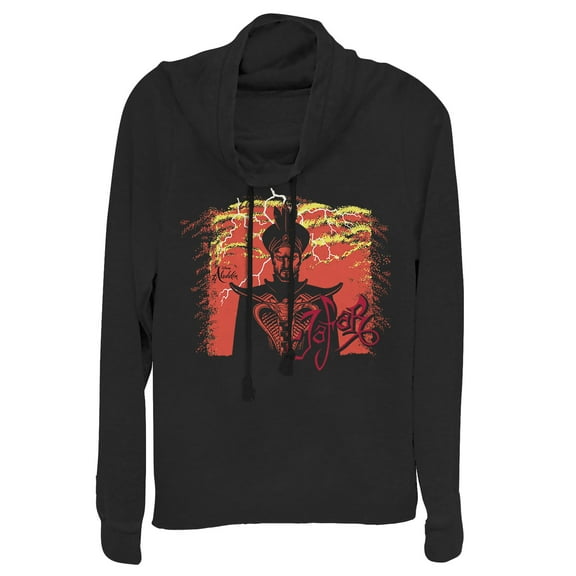 Junior's Aladdin Stormy Jafar  Cowl Neck Sweatshirt Black X Small