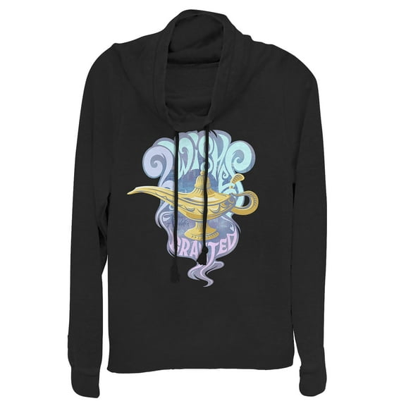 Junior's Aladdin Vintage 3 Wishes  Cowl Neck Sweatshirt Black Medium
