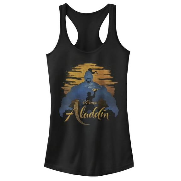 Junior's Aladdin Vintage Genie Sunset  Racerback Tank Top Black Large