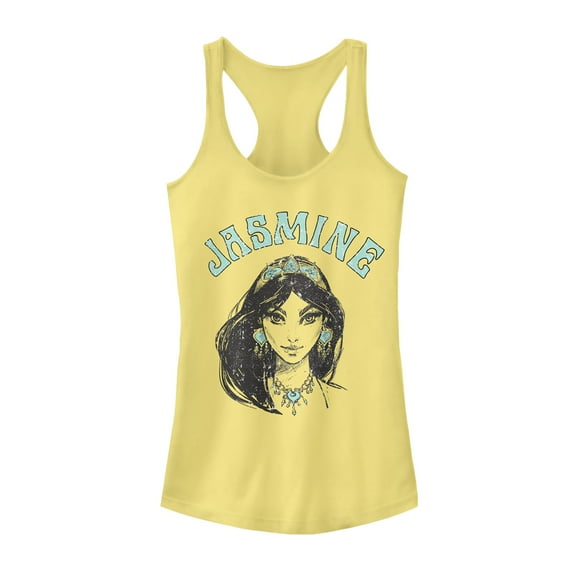 Junior's Aladdin Vintage Jasmine Sketch  Racerback Tank Top Banana Large