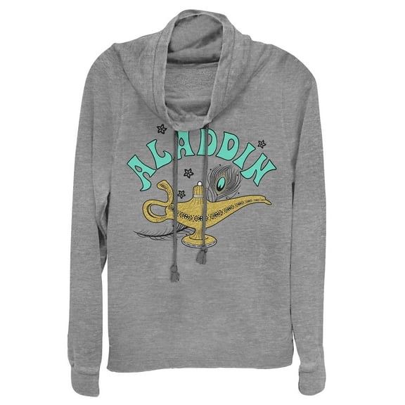 Junior's Aladdin Vintage Lamp Magic  Cowl Neck Sweatshirt Gray Heather Small