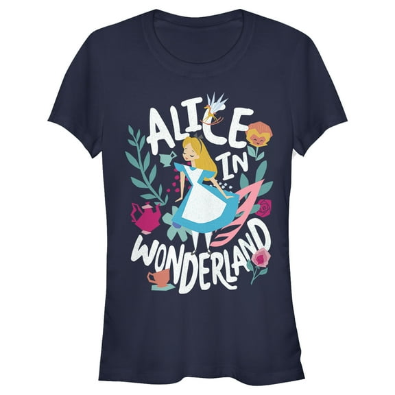 Junior's Alice in Wonderland Cartoon Alice Graphic Tee Navy Blue Large
