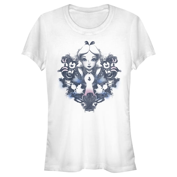 Junior's Alice in Wonderland Distressed Ink Portrait Graphic Tee White 2X Large
