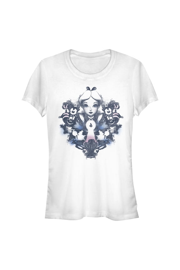 Junior's Alice in Wonderland Distressed Ink Portrait Graphic Tee White Small