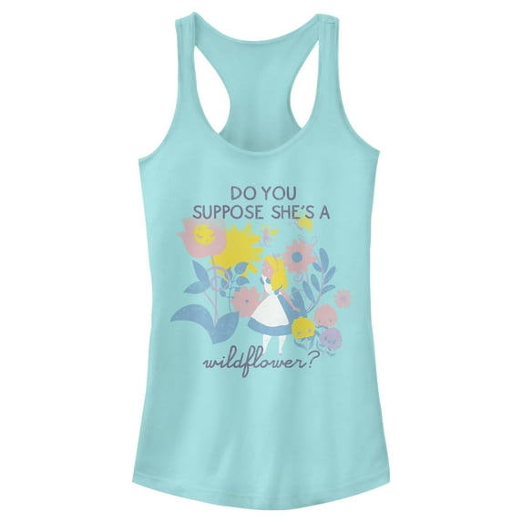 Junior's Alice in Wonderland Do You Suppose She's a Wildflower? Racerback Tank Top Cancun X Large