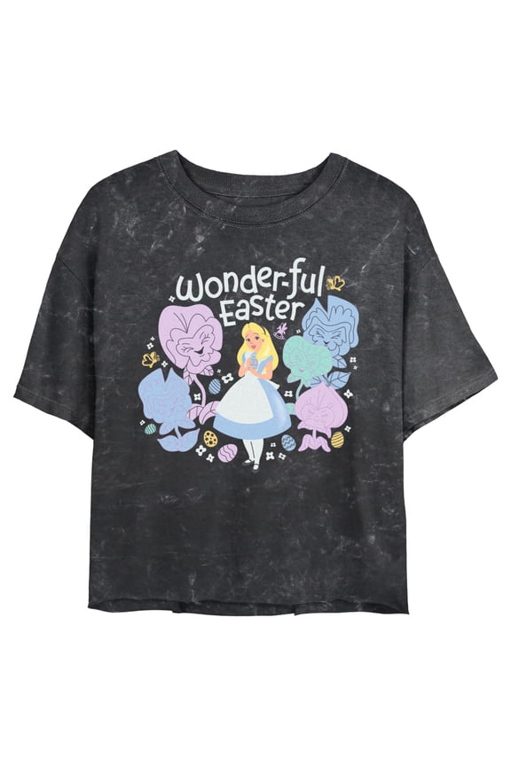 Junior's Alice in Wonderland Floral Easter Graphic T-Shirt
