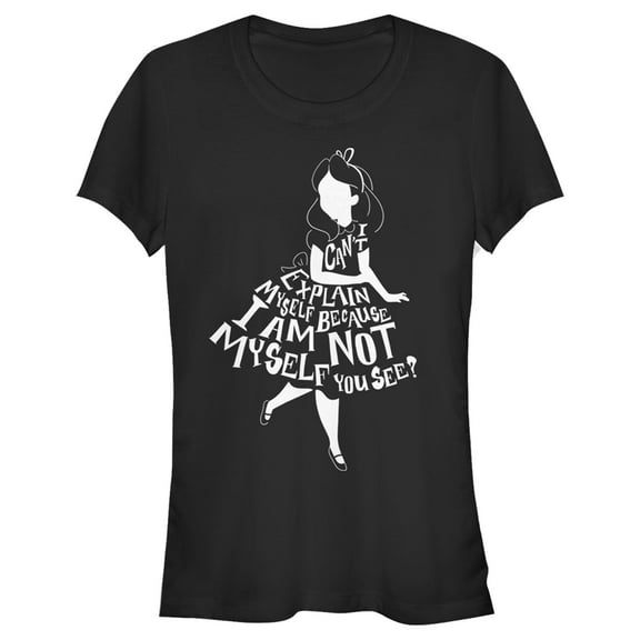 Junior's Alice in Wonderland I Am Not Myself Silhouette  Graphic Tee Black X Large