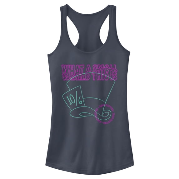 Junior's Alice in Wonderland Mad Hatter Small World Racerback Tank Top Indigo Large