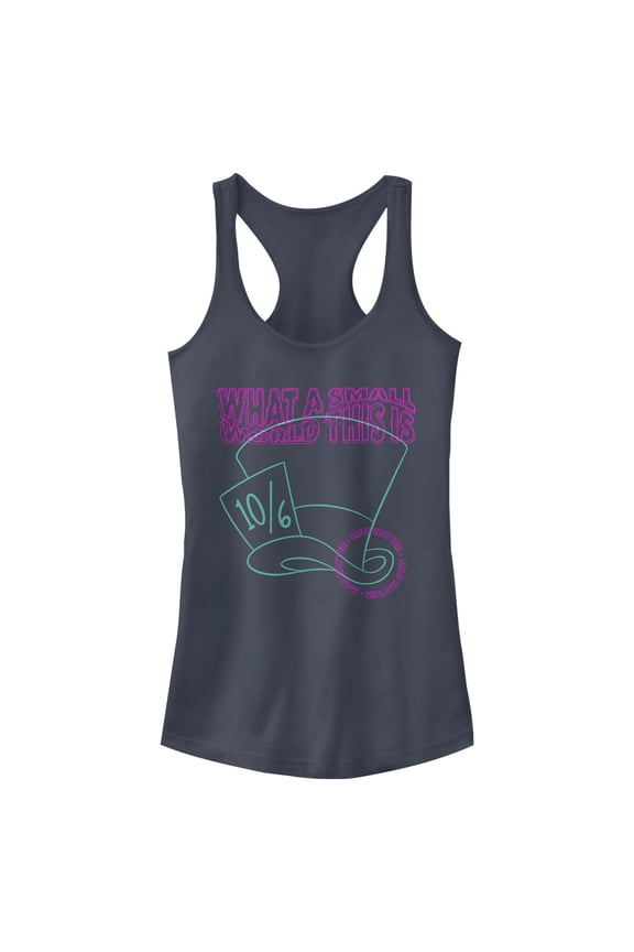 Junior's Alice in Wonderland Mad Hatter Small World Racerback Tank Top Indigo Small