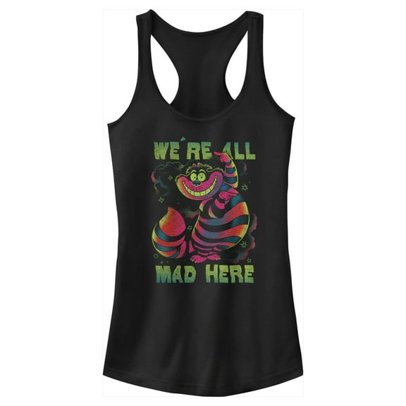 Junior's Alice in Wonderland Rainbow Cheshire Racerback Tank Top Black Medium