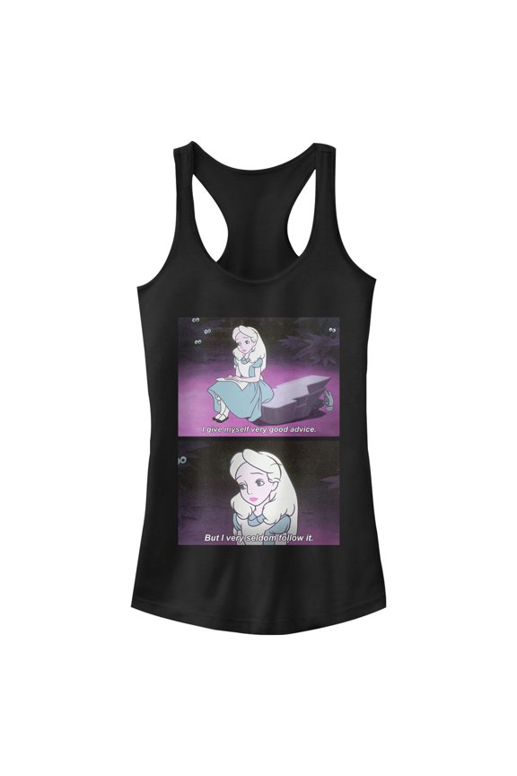 Junior's Alice in Wonderland Very Good Advice Scene Racerback Tank Top Black Large