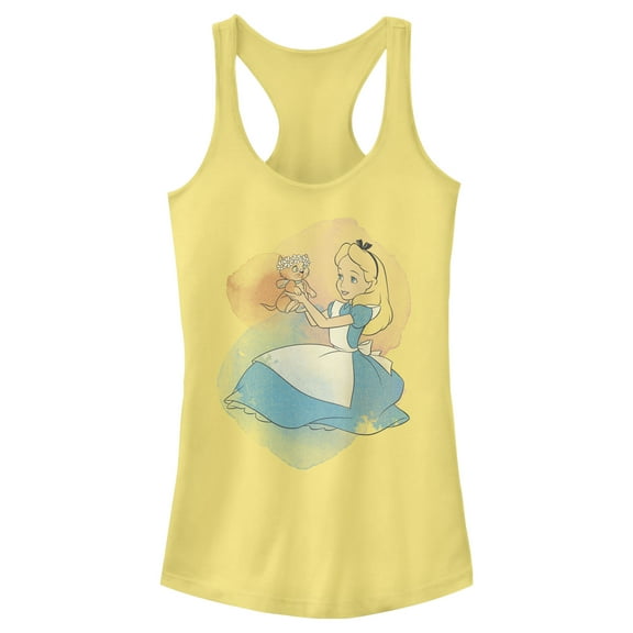 Junior's Alice in Wonderland Watercolor Alice and Dinah Racerback Tank Top Banana 2X Large