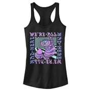 Juniors Alice in Wonderland Were All Mad Here Trippy Racerback Tank Top Black Medium