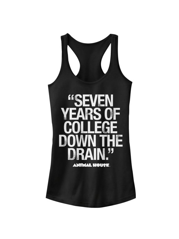 Junior's Animal House Bluto 7 Years Quote Racerback Tank Top Black Large