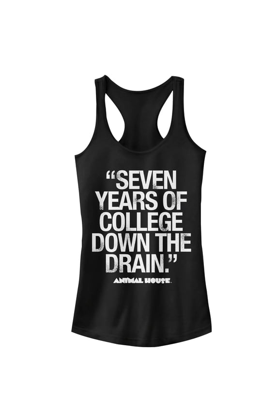Junior's Animal House Bluto 7 Years Quote Racerback Tank Top Black Medium