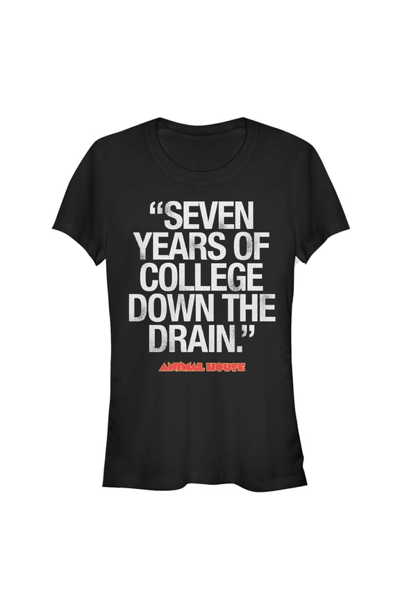 Junior's Animal House Bluto 7 Years of College Graphic Tee Black Medium