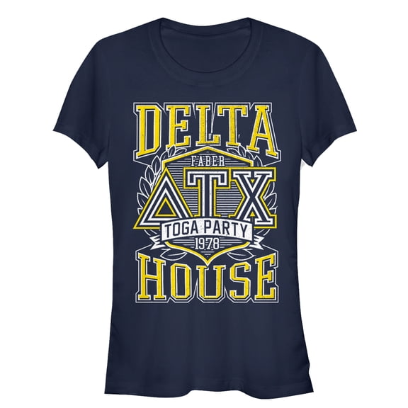 Junior's Animal House Delta Toga Party Graphic Tee Navy Blue Medium